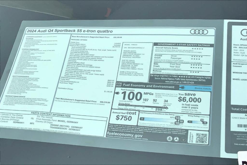 new 2024 Audi Q4 e-tron Sportback car, priced at $62,403