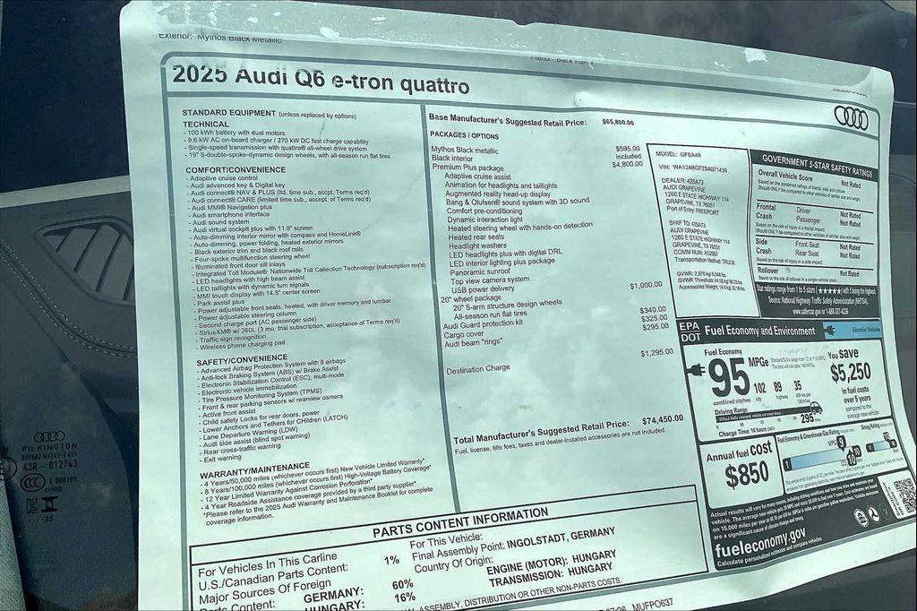 new 2025 Audi Q6 e-tron car, priced at $74,450