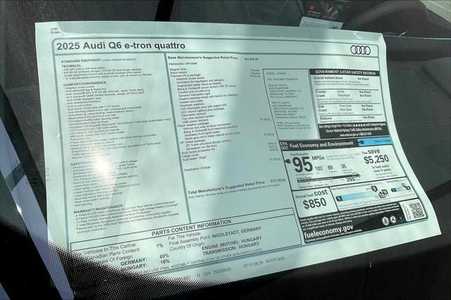 new 2025 Audi Q6 e-tron car, priced at $75,155