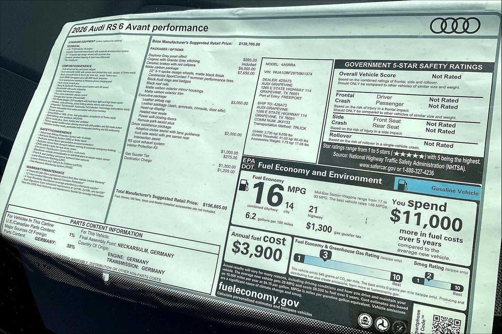 new 2026 Audi RS 6 Avant car, priced at $156,865