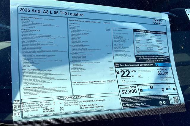 new 2025 Audi A8 car, priced at $106,975