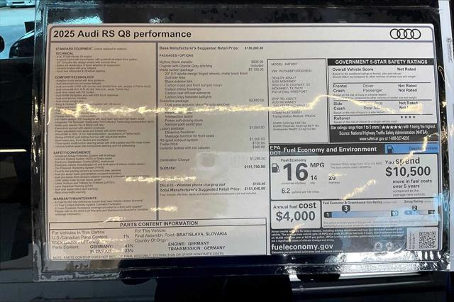 new 2025 Audi RS Q8 car, priced at $151,640
