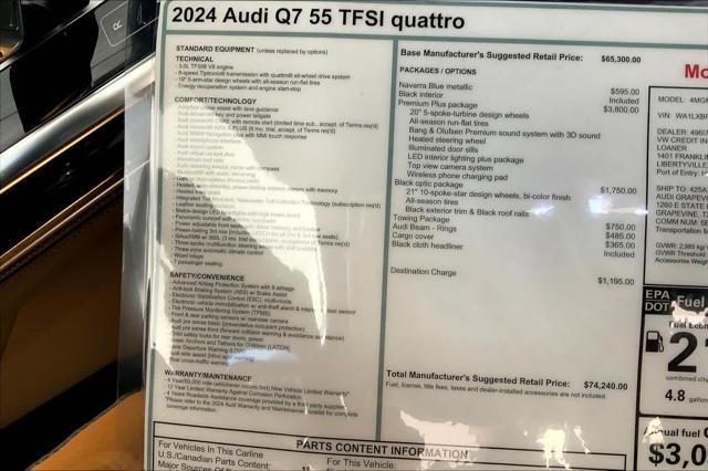 new 2024 Audi Q7 car, priced at $74,240