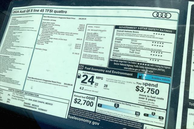 new 2024 Audi Q5 car, priced at $54,090