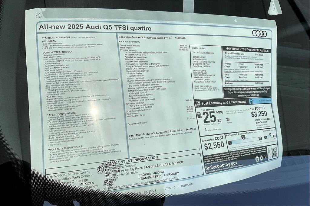 new 2025 Audi Q5 car, priced at $64,250