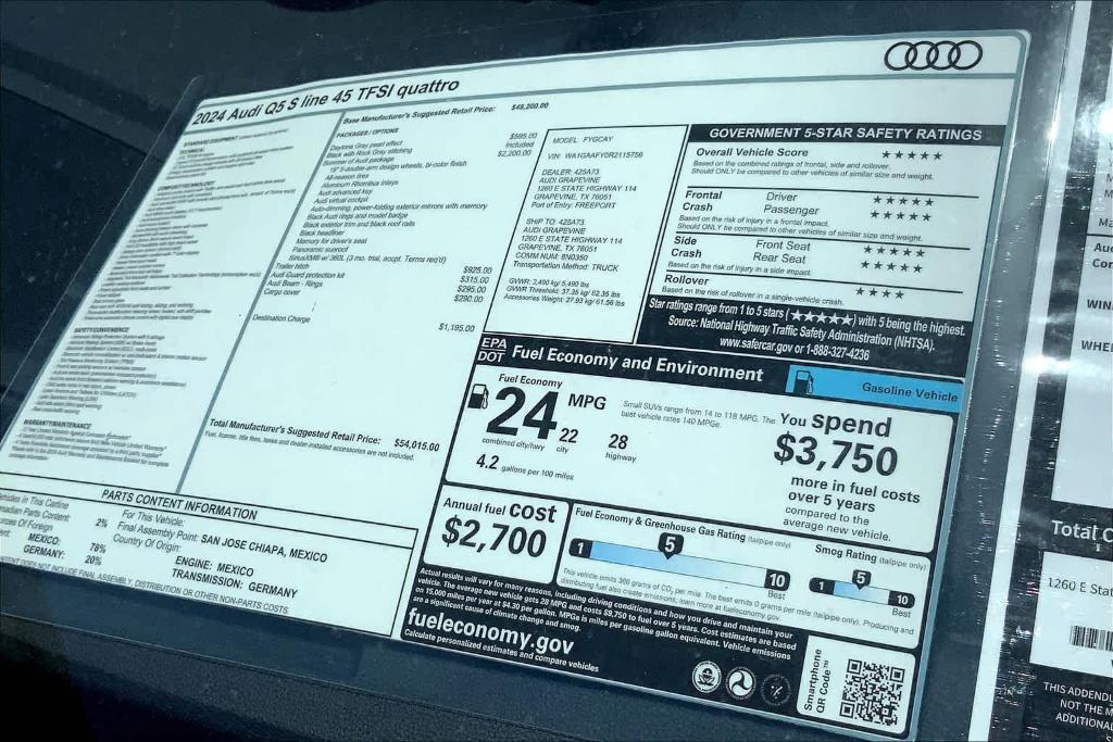 new 2024 Audi Q5 car, priced at $54,015