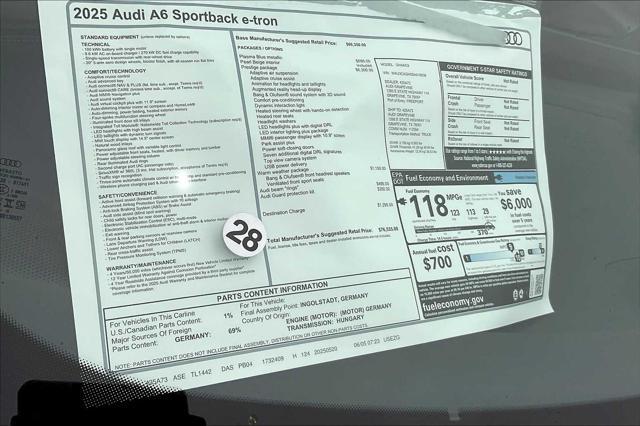 new 2025 Audi A6 e-tron car, priced at $76,335