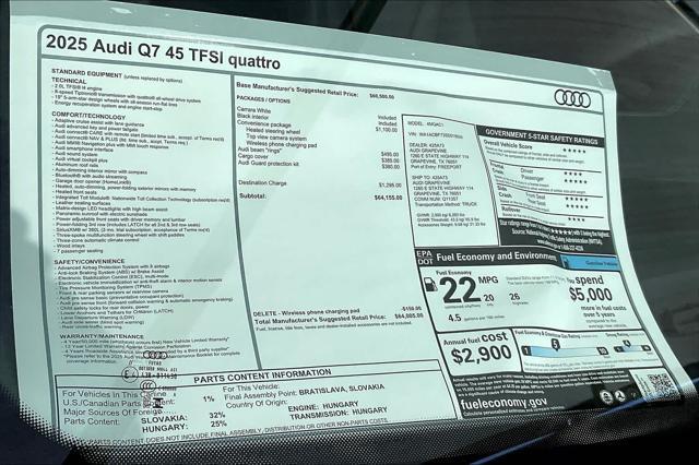 new 2025 Audi Q7 car, priced at $64,005