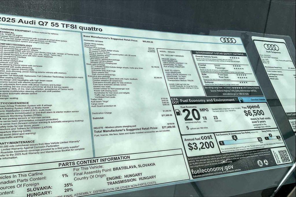 new 2025 Audi Q7 car, priced at $77,450