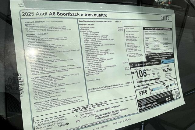 new 2025 Audi A6 e-tron car, priced at $77,885