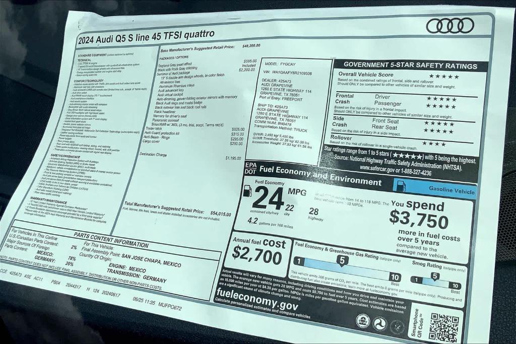 new 2024 Audi Q5 car, priced at $54,015