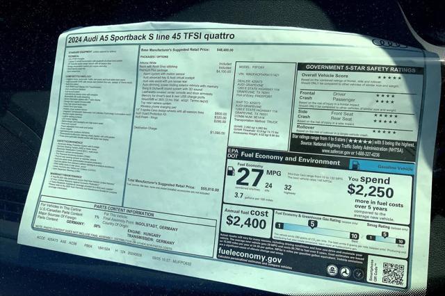 new 2024 Audi A5 Sportback car, priced at $55,010