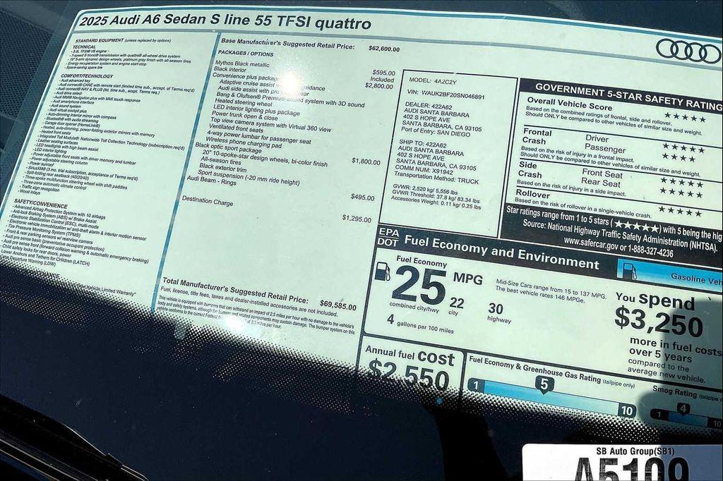 new 2025 Audi A6 car, priced at $69,585