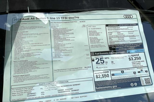 new 2025 Audi A6 car, priced at $80,385