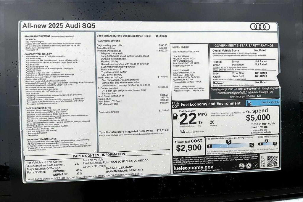 new 2025 Audi SQ5 car, priced at $73,615