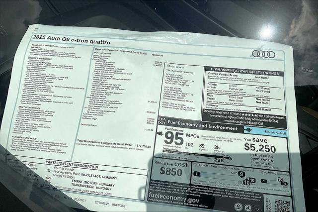 new 2025 Audi Q6 e-tron car, priced at $77,750