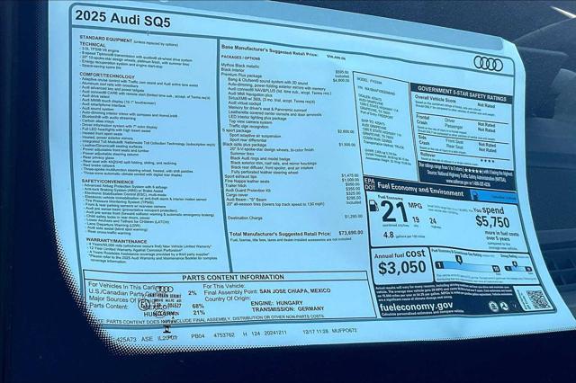 new 2025 Audi SQ5 car, priced at $73,690