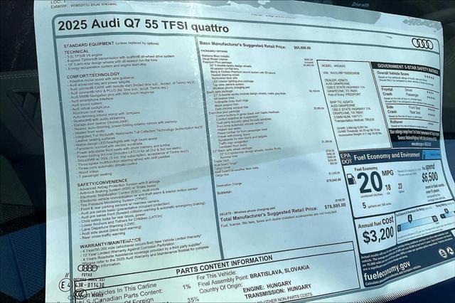new 2025 Audi Q7 car, priced at $78,895
