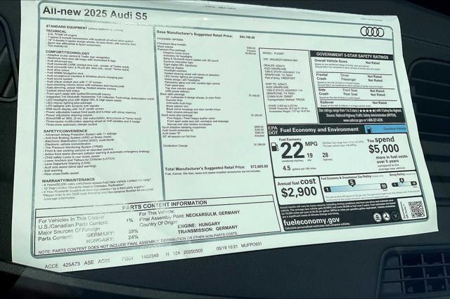new 2025 Audi S5 car, priced at $72,685