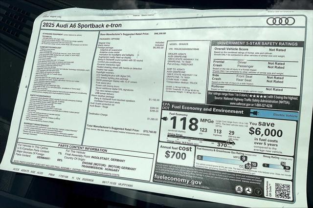 new 2025 Audi A6 e-tron car, priced at $75,290
