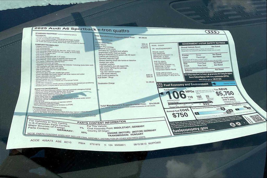 new 2025 Audi A6 e-tron car, priced at $74,335