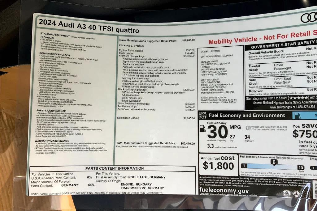 new 2024 Audi A3 car, priced at $44,663