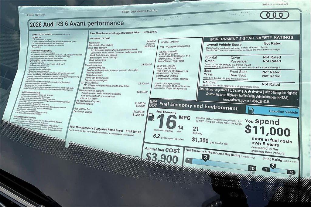 new 2026 Audi RS 6 Avant car, priced at $145,895