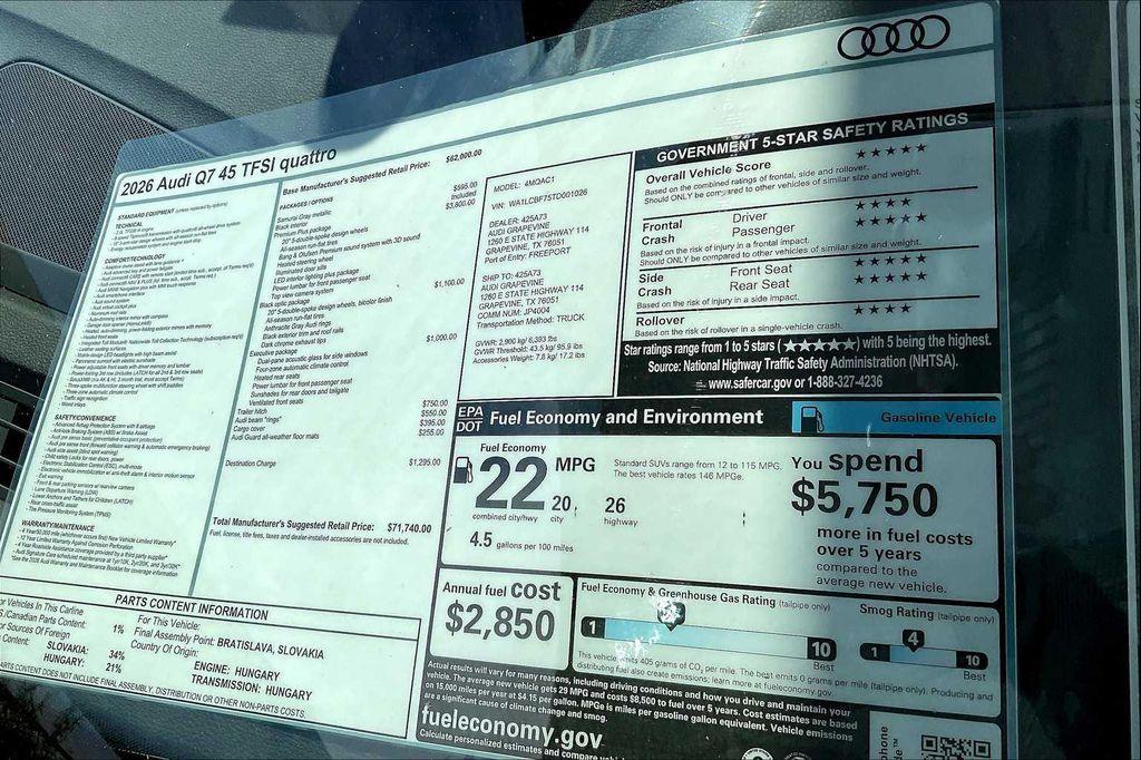 new 2026 Audi Q7 car, priced at $71,740