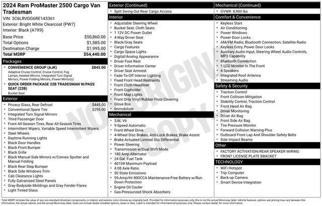 new 2024 Ram ProMaster 2500 car, priced at $52,154