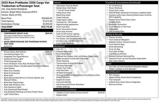 new 2025 Ram ProMaster 2500 car, priced at $69,581