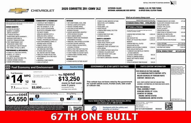 new 2025 Chevrolet Corvette car, priced at $313,915
