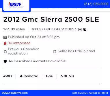 used 2012 GMC Sierra 2500 car, priced at $13,190