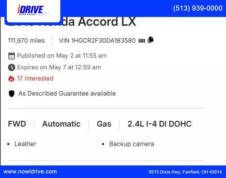 used 2013 Honda Accord car, priced at $11,325