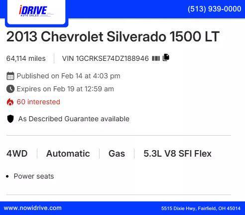 used 2013 Chevrolet Silverado 1500 car, priced at $16,825