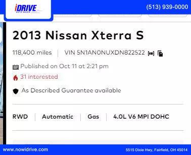 used 2013 Nissan Xterra car, priced at $12,900