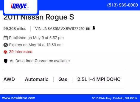 used 2011 Nissan Rogue car, priced at $7,800