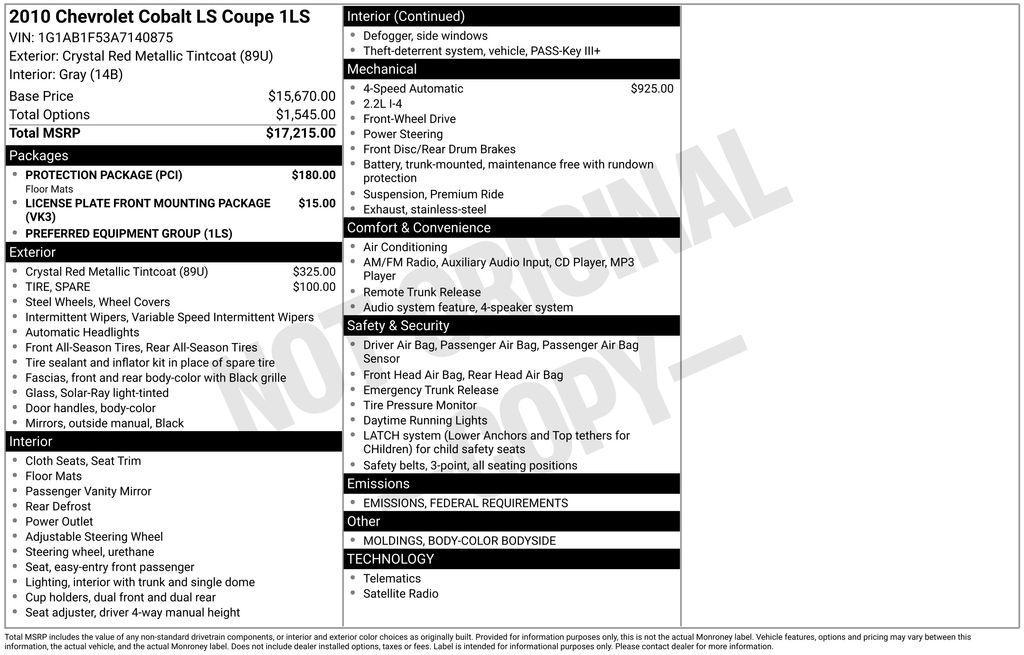 used 2010 Chevrolet Cobalt car, priced at $4,000