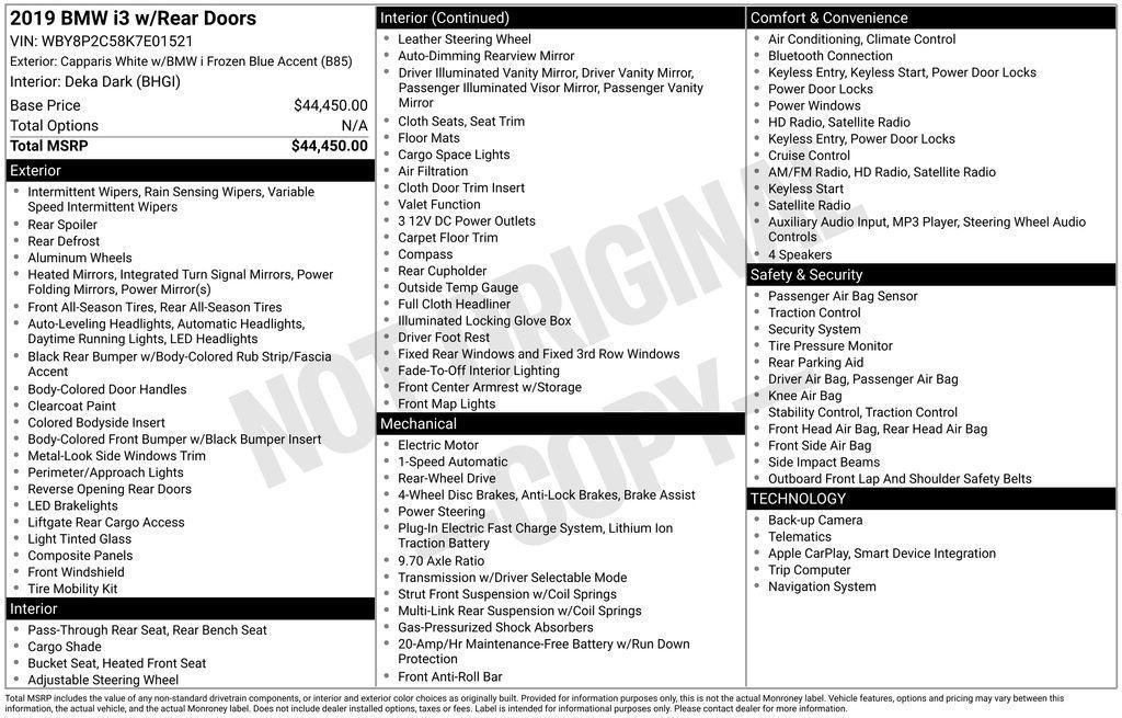 used 2019 BMW i3 car, priced at $15,000