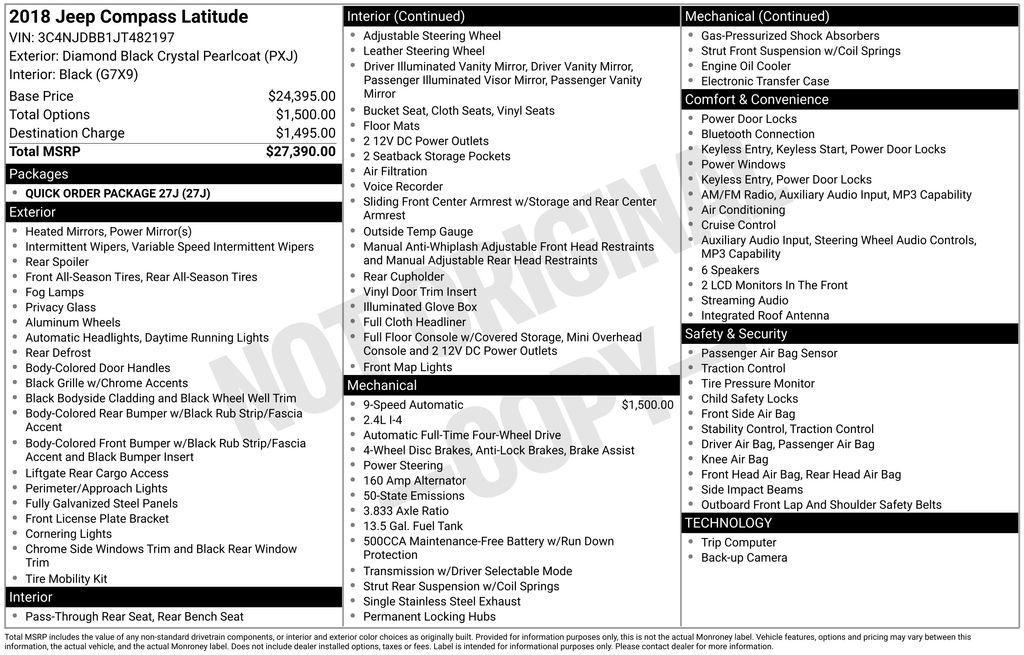 used 2018 Jeep Compass car, priced at $12,500