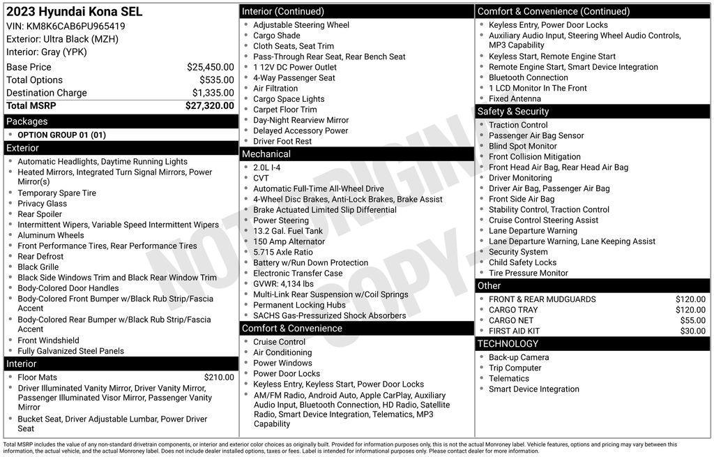 used 2023 Hyundai Kona car, priced at $18,000