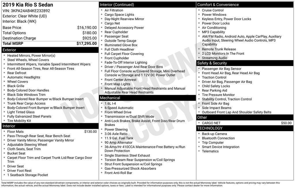 used 2019 Kia Rio car, priced at $9,000