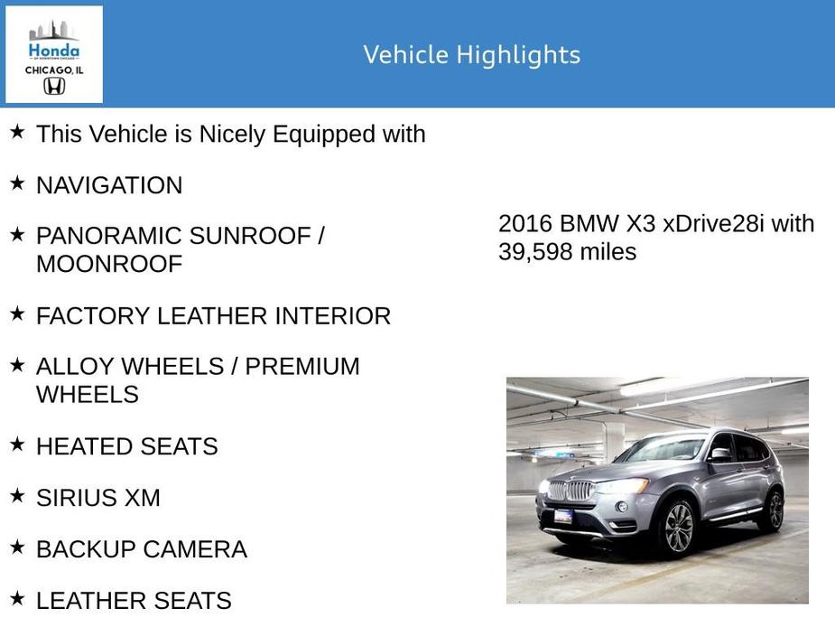 used 2016 BMW X3 car, priced at $18,000