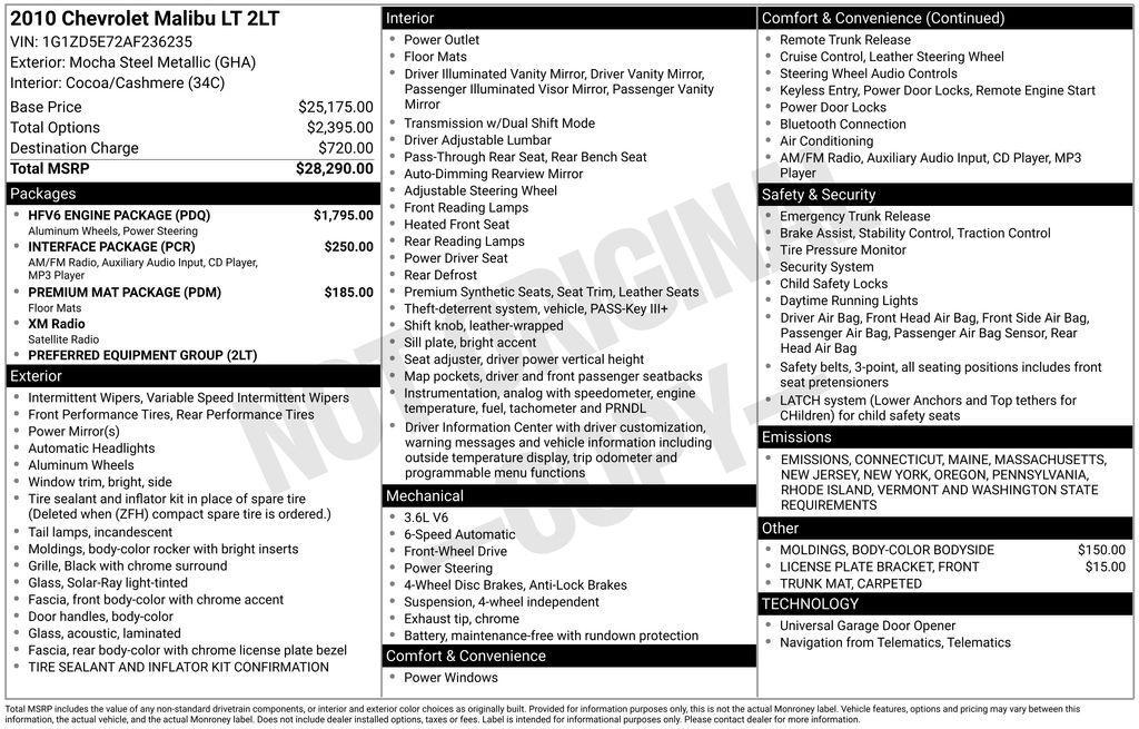 used 2010 Chevrolet Malibu car, priced at $8,000