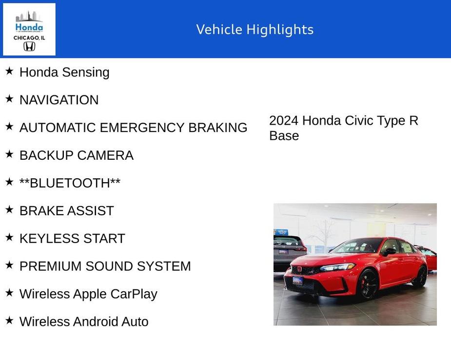 new 2024 Honda Civic Type R car, priced at $45,890