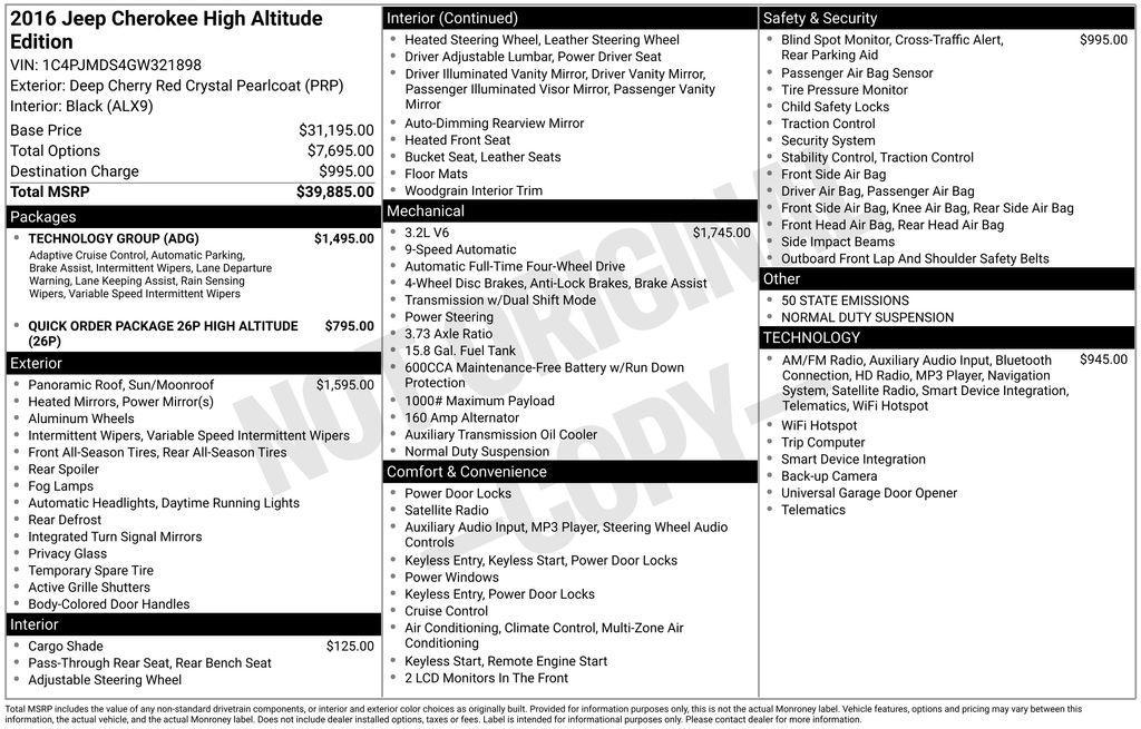 used 2016 Jeep Cherokee car, priced at $16,500