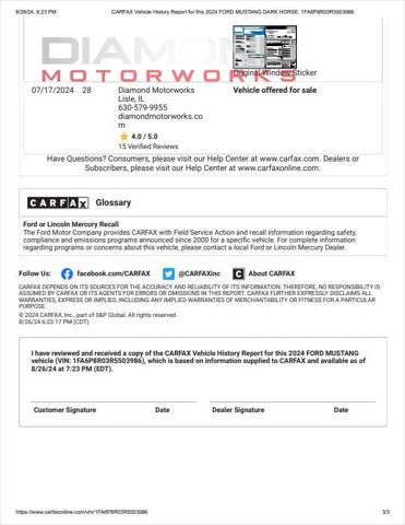 used 2024 Ford Mustang car, priced at $65,800