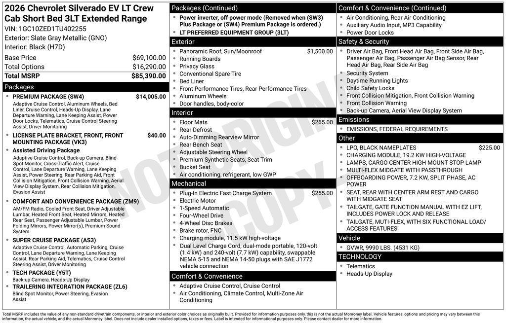 new 2026 Chevrolet Silverado EV car, priced at $81,190