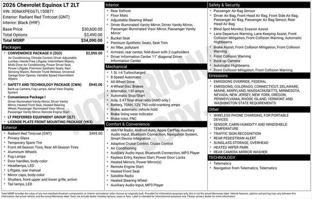 new 2026 Chevrolet Equinox car, priced at $34,085