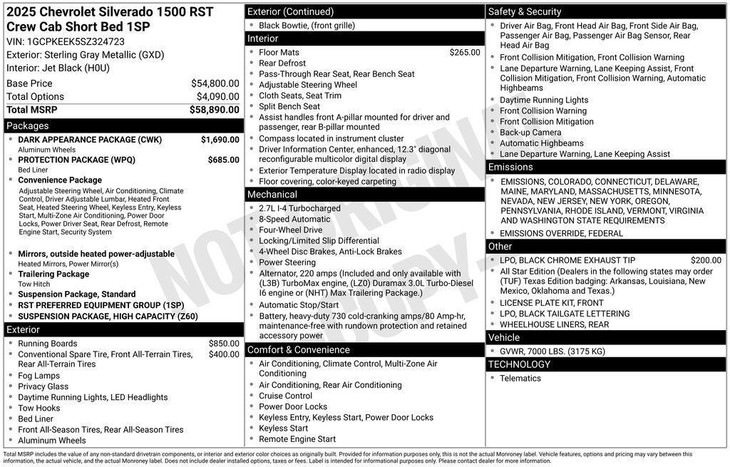 new 2025 Chevrolet Silverado 1500 car, priced at $52,890
