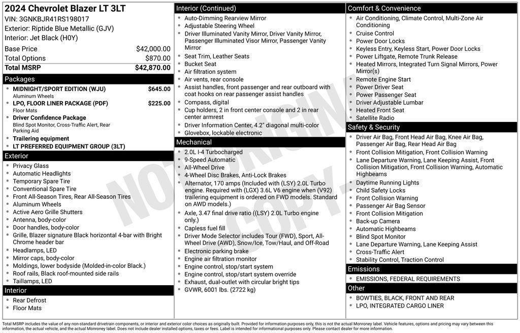 used 2024 Chevrolet Blazer car, priced at $31,980